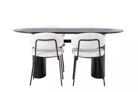 Valgomojo stalas Isolde 180*75 - juodas / juodas MDF + Chico valgomojo kėdė - juoda / balta boucle _4