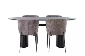 Valgomojo stalas Isolde 180*75 - juodas / juodas MDF + Modesto valgomojo kėdė - pilka / rūkytas juodas boucle _4