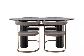 Valgomojo stalas Isolde 180*75 - juodas / juodas MDF + ryto valgomojo kėdė - juodas / juodas boucle _4