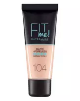 Maybelline, Fit Me Matte + Poreless, Skystas makiažo pagrindas, 104, Soft Ivory, 30 ml