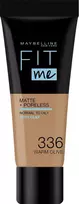 Maybelline, Fit Me Matte + Poreless, Skystas makiažo pagrindas, 336, Šilta alyvuogė, 30 ml