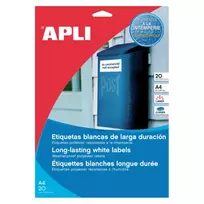 Lipnios etiketės APLI, 64,6 x 33,8 mm, A4, atsparūs, 24 lipdukai lape, 20 lapų, balta, pak.