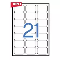 Lipnios etiketės APLI, 63,5 x 38,1 mm suapvalinti kamp., A4, 21 lipdukai lape, 25 lapai, balta, pak.