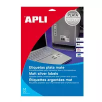 Lipnios etiketėsi APLI, 45,7 x 21,2 mm, A4, atsparūs, 48 lipdukai lape, 20 lapų, metallic spalvos, pak.