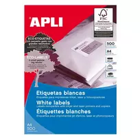Lipnios etiketės APLI, 105 x 74 mm, A4, 8 lipdukai lape, 500 lapų, balta sp, pak.
