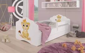Lova su čiužiniu, turėklais ir stalčiais CASIMO Liūtas 160x80