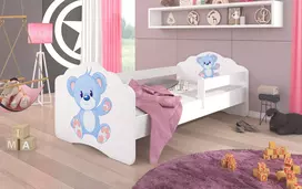 Lova su čiužiniu ir turėklais CASIMO Mėlynas meškiukas 140x70