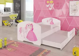 Dvigulė lova su turėklais ir čiužiniais PEPE II Princesė ir arkliukas 160x80