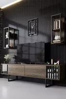 TV blokas, Hanah Home, graikinis riešutas Juoda, 180 x 48 x 30, cm