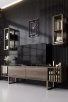 TV blokas, Hanah Home, graikinis riešutas Juoda, 180 x 48 x 30, cm