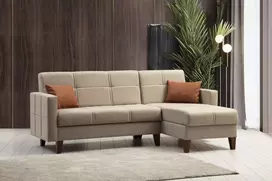 Kampinė sofa-lova Hanah Home Polya, smėlio spalvos, 216 x 86 x 130