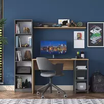 Studijų stalas, Hanah Home, Graikinis riešutas Antracitas, 160 x 161,8 x 45, cm