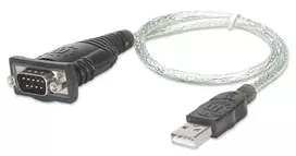 Manhattan 205146 serijinis kabelis Juoda, Permatomas 0,45 m USB A tipo D-Sub (DB-9)