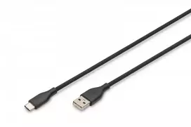 „Digitus USB-A > USB-C 2.0 (ST-ST) 1 m įkrovimo laidas, silikoninis, 60 W, juodas“