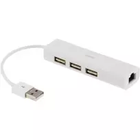 USB tinklo plokštė DELTACO USB 2.0 100Mb/s, su 3xUSB HUB / USB2-LAN3