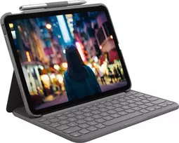 „Logitech Slim Folio Bluetooth klaviatūra ir apsauginis dėklas, skirtas 10-osios kartos „iPad“, pilkos spalvos, QWERTZ (Vokietijos),“
