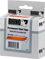 DYMO Rhino Professional, noticeable permanent vinyl tape, 12 mm, black text on orange tape, 5.5 m 18435