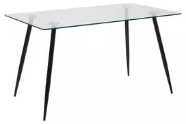 Wilma valgomojo stalas, Viršus skaidrus stiklas, plieninis matinis juodas, 140x80x75 cm