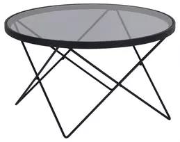 Cuxton kavos staliukas, Viršutinė dalis iš šviesiai rūkyto stiklo,matinis plienas, Ø80x45 cm