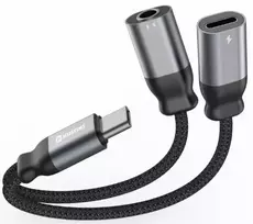 Swissten Textile USB-C / USB-C / Aux 3.5mm Charging Audio Adapter 0.12m
