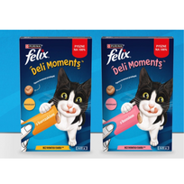 Felix Deli Moments Kreminiai kačių užkandžiai su lašiša 4x10g + su vištiena 4x10g