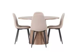 Valgomojo stalas Lanzo φ120 - Natūralus / Natūralus MDF + Valgomojo kėdė Polar - Juoda / Beige Boucle _4