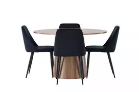 Lanzo valgomojo stalas φ120 - natūralus / natūralus MDF + naktinė valgomojo kėdė - juoda / juoda aksominė _4