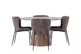 Lanzo valgomojo stalas φ120 - Natūralus / Natūralus MDF + Modesto valgomojo kėdė - Pilka / Rūkyta juoda Boucle _4