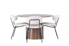 Lanzo valgomojo stalas φ120 - Natūralus / natūralus MDF + Chico valgomojo kėdė - juoda / balta Boucle _4