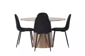 Lanzo valgomojo stalas φ120 - Natūralus / Natūralus MDF + Valgomojo kėdė Polar - Juodos kojos / Black Velvet _4