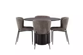 OliviaDining Table-Juoda/JuodaVeneer+Kuklus valgomojo kėdė-Pilka/SmokedBlackBoucle_4