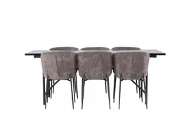 Valgomojo stalas Astrid 200*75 - Matinė juoda / Matinė juoda MDF su fanera + Modesto valgomojo kėdė - Pilka / Rūkyta Juoda Boucle _6