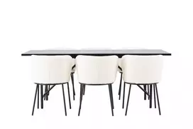 Valgomojo stalas Astrid 200x75cm, Juoda+6 kėdės Edina, Juoda/BaltaBoucle