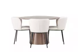 Lanzo Valgomojo stalas φ120 - Natūralus / Natūralus MDF + Valgomojo kėdė Edina - Juoda / Balta Boucle _4