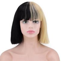 Sia Cosplay perukas Gyvi kirpčiukai iki akių pusiau juodi ir šviesūs vidutiniškai karščiui atsparūs plaukai Perukai + Peruko kepuraitė One Size