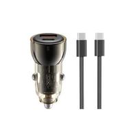 XO automobilinis įkroviklis CC60 60W 1x USB 1x USB-C juodas + USB-C - USB-C kabelis