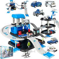 Malplay Žaislinė trasa - parkavimo komplektas + 6 metaliniai automobiliai ir sraigtasparnis