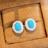 light luxury High quality turquoise earrings for women fashion oval wire drawing blue earings stud wedding jewelry