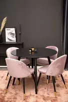 Plaza Runt Matbord - Svart / Svart - ø100*H75 + Velvet valgomojo kėdė žalvaris - rožinė / juoda _4