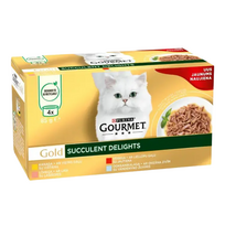 Gourmet Gold Succulent Delights 24x85g su vištiena/jautiena/lašiša/žuvimi, Svoris 24 x 85 g