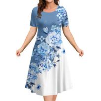 Fashions Hot Selling Summer Round Neck Clothing Splicing Color Women's Short Sleeved Dress Party Elegant Long Dresses S
