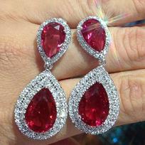 Huitan Pear Shape Red CZ Drop Earrings Women for Wedding Anniversary Party  Color Sparkling Hanging Earring Luxury Jewelry