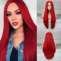 Ilgas raudonas perukas Tiesus Middlepart Cosplay perukas mergaitėms Sally Red Perukas vakarėliui Perukas Helovinui Perukas Kalėdų perukas 1B/30HL