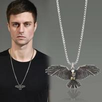 Šaunus vyriškas nerūdijančio plieno baikerių plikas amerikietiško erelio grandinėlės karoliai pakabukas vyrams