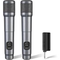 Wireless microphone, dual handheld dynamic microphone with rechargeable receiver, 200ft range, plug and play, karaoke mic