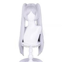 Frieren Cosplay Perukas Ilgas Sidabrinis Baltas Dvigubi Segtukai Arkliukai Karščiui Atsparus Plaukas Helovino Vakarėliui Vaidmenų Žaidimui Anime Perukai + Peruko Kepuraitė One Size