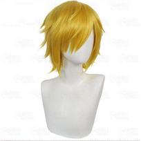 Aukštos kokybės anime Sanji kostiumo perukas Sanji perukas trumpas tiesus aukso geltonas karščiui atsparus sintetinis plaukų perukas + peruko kepuraitė One Size