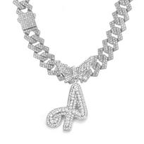 Butterfly Buckle Full Diamond 26 Letter Cuban Chain, Hip Hop Pendant Rhinestone Pendant Necklace