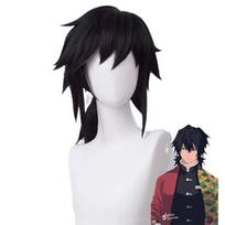 Tomioka Giyuu Cosplay Perukas Cosplay Juodas Kasytės Karščiui Atsparus Sintetinis Plaukas Anime Perukai + Peruko Kepuraitė One Size