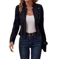 IHUASU Spring Autumn Solid Color Double-breasted Decorative Jacket Deerskin Velvet Vintage Long-sleeved Jackets & Coats S gray